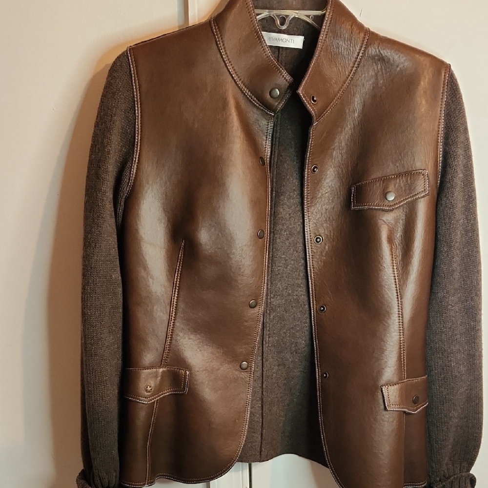Rivamonti By Brunello Cucinelli Rich Brown Leather Bomber Jacket